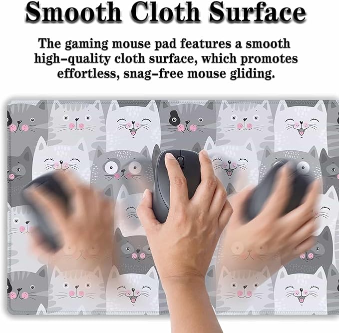 Keyboard Mouse Pad Funny Gray Cats, Large Mousepads Computer Desk Mat, XXL Gaming Mouse Pad Non-Slip Rubber Base Waterproof with Stitched Edges, 35.4 X 15.7 inch for Work/Game/Office/Home