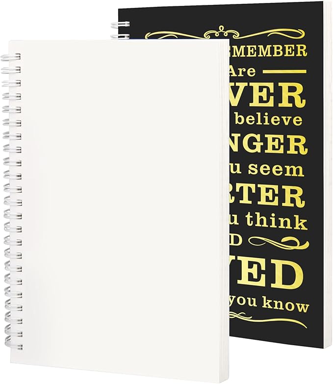 2Pcs Blank Spiral Notebook,Inspirational Gifts A5 Hardcover Sketch Book,Art Sketchbook for Drawing, Unlined, Plain Sketch Book for Women Men Work Writing,160 Pages (2, Blank Page Black)