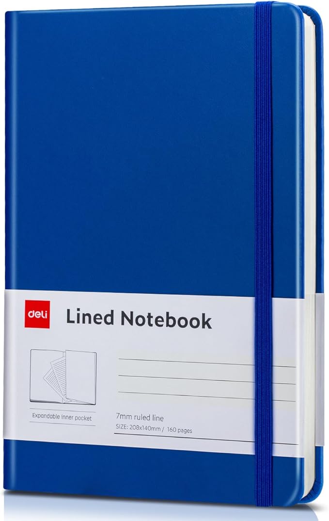 deli A5 Lined Journal Notebook, 160 Pages Hardcover Writing Notebook, 5.5"x8.2" College Ruled Notebook for Office, School, Work Notes (Blue)