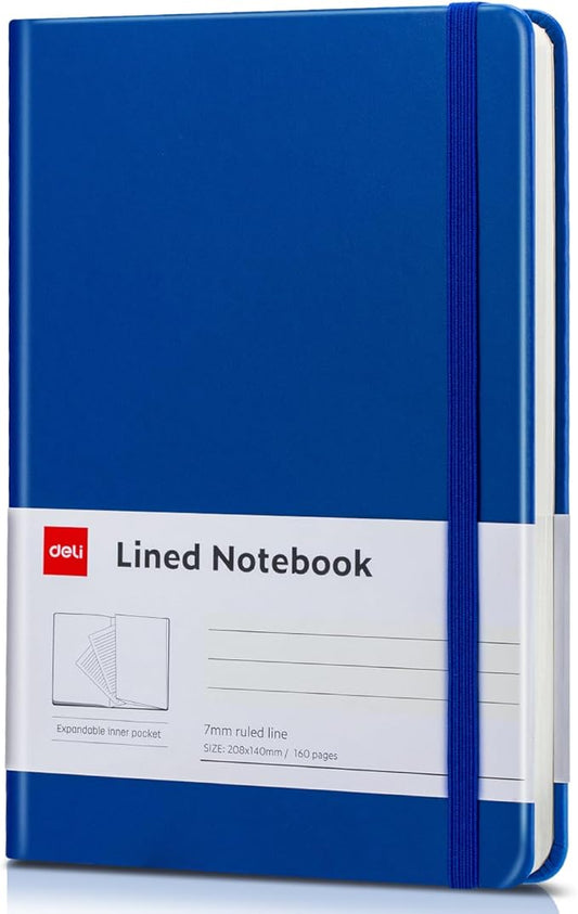 deli A5 Lined Journal Notebook, 160 Pages Hardcover Writing Notebook, 5.5"x8.2" College Ruled Notebook for Office, School, Work Notes (Blue)