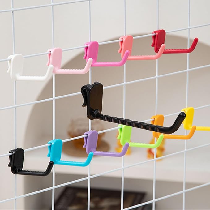 12 Pcs Grid Wall Hooks - Black Plastic Utility Hooks for Hanging, Ideal for Garage, Warehouse, Shop & Home Organization