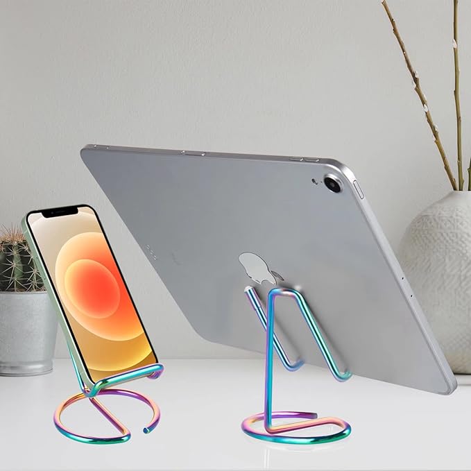 Cell Phone Stand for Desk, Cute Metal Rainbow Cell Phone Stand Holder Desk Accessories, Compatible with All Mobile Phones, iPhone, iPad