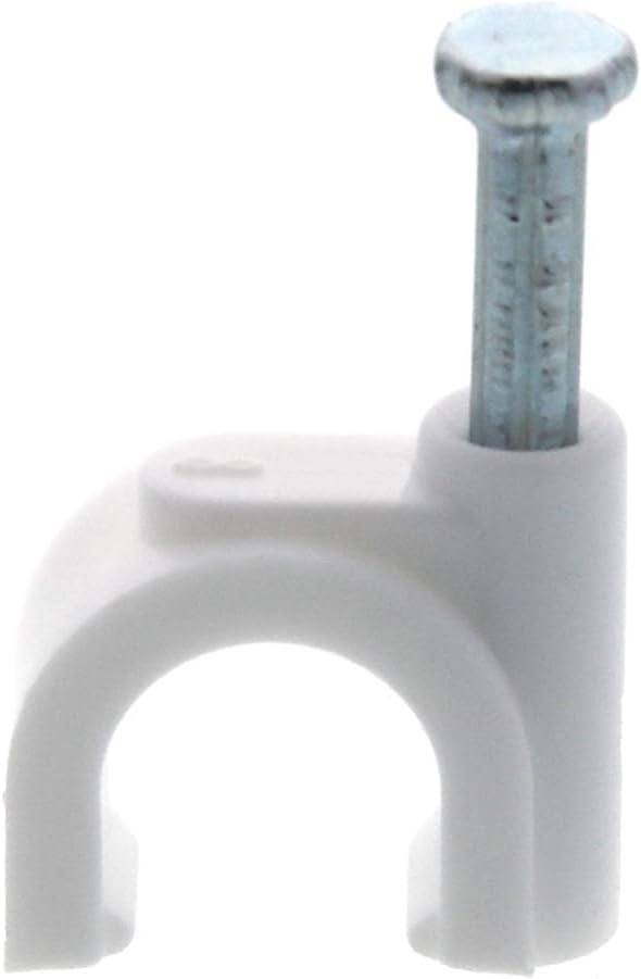 Secure 8mm White Round Nail Cable Clip for Coax, Ethernet, and Telephone Cable Management - 100 Pack