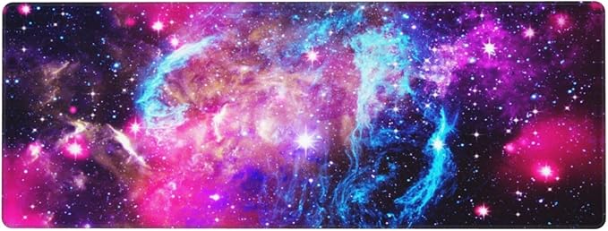 Outer Space Galaxy XL Large Mouse Pad with Stitched Edges Long Non-Slip Rubber Base Mousepad Nebula Astronomy Theme Laptop Keyboard Mat Desk Pad for Office Home Desk Decor, 31.5" X 11.8"