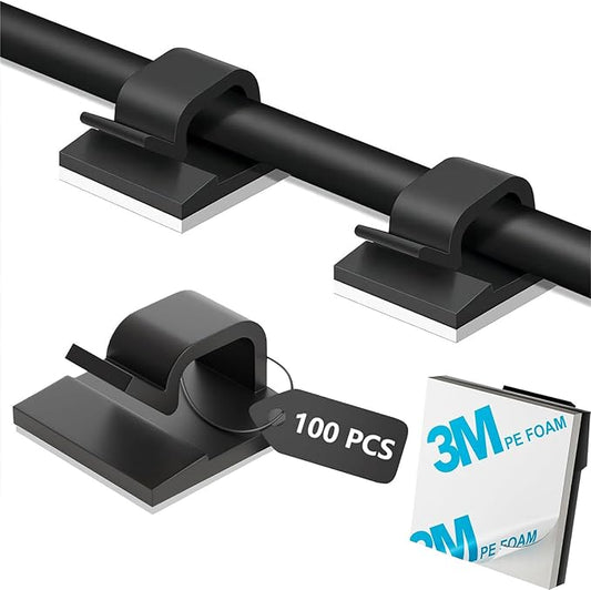 Adhesive Cable Management Wire Clips(Black 100 Pcs),Wires Clips Holders for Cords on Wall,Outdoor Cable Clips,Suitable for Under Tables, Cars, Walls, televisions, Christmas Lights