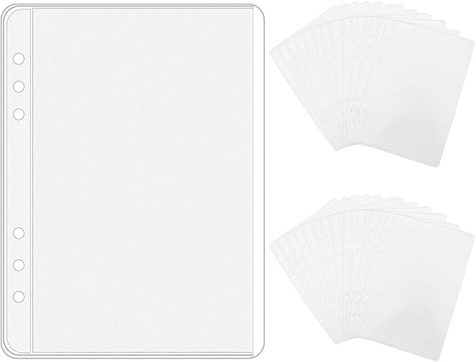 NatSumeBasics 24 A5 Binder Pockets Zipless Budget Envelopes Frost PVC Binder Insert Sleeves 5“ x 8" Sheet Protectors for 6-Ring Planner Accessories Photos Cards Bills Organizer (A5, 24pcs)
