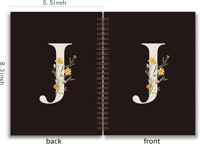 Trendy Personalized Journal Hardcover Spiral Notebook,Black Initial Letter J Notebook,Monogrammed Gifts for Women Teen Girl,College Ruled Hardcover Spiral Notebook 5.5 x 8.3