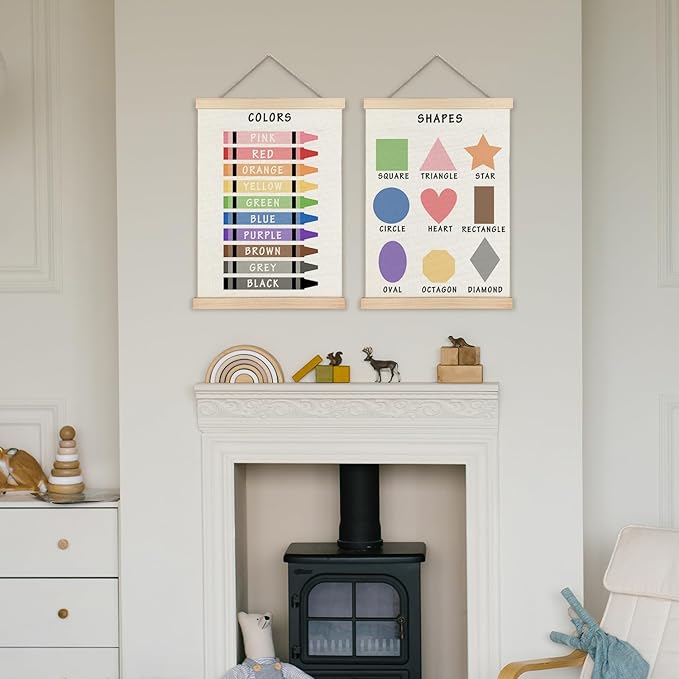 Supwhd Shapes Colors Posters for Classroom Wall, Shapes Colors Learning Poster Hanger Frame Wall Decor for Classroom Nursery Kids Room Playroom Preschool Decor, 16x24 Set of 2