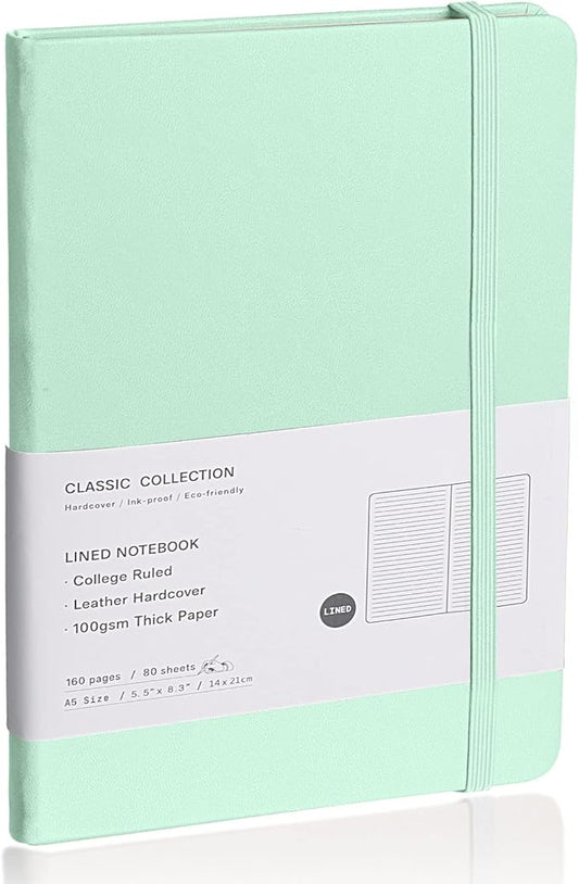 Lined Journal Notebook – Hardcover Notebook for Men & Women – Journals for Writing, Work, School, Home & Daily Notes, 160 Pages – Medium A5, 5.7"x8", 100 gsm Thick Paper (Eggshell Green)