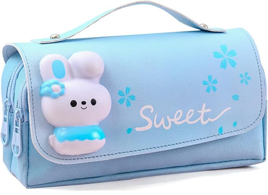 MCWTH Pencil Case for Girls, Kids Large Capacity Cute Pencil Box with Compartments School Organizer Pen Pouch (Sakura Blue)