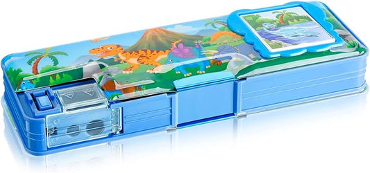 Henoyso Multifunctional Pencil Box for Boys Dinosaur Pencil Case with Calculator and Sharpener Cool Cute Pencilcase School Supplies Essentials Christmas Birthday Gift Present for Kids Teens