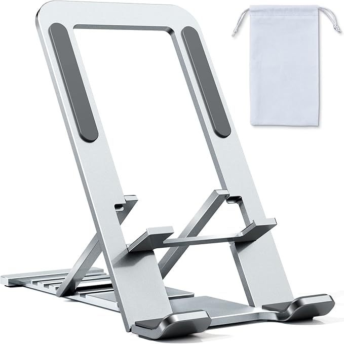 Cell Phone Stand for iPhone 17 Pro Max 16 15 14 13 for Samsung S25 S24 A17 A16 Galaxy Flip Pixel 10 Aluminum Adjustable Cradle Holder Tablet Kickstand for iPad Mini Air Desk Home Office, Silver
