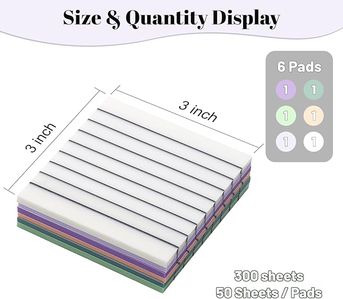 3x3 Inch Transparent Sticky Notes 300 Sheets, Clear Translucent Lined Self-Adhesive Memo See Through Reminder Pad for Office School Students Planners Journals Bible Supplies (Dark Morandi)