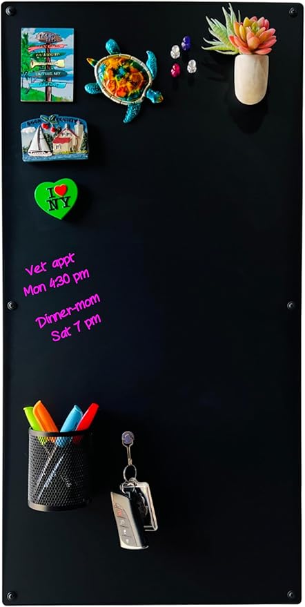 Large Magnetic Board for Wall - Magnet Display Board - Magnetic Bulletin Board - Dry Erase Memo Board- Made in USA (Matte Black, 15" Wx30 L)