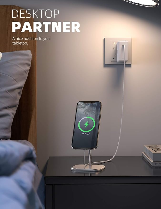 Lamicall Aluminum Phone Stand for Apple 25W MagSafe Charger - [Charger Not Included] 360° Rotation Adjustable Charging Holder Dock for Desk, Compatible with iPhone 17, 16, 15, 14, 13 Pro Max Plus Air