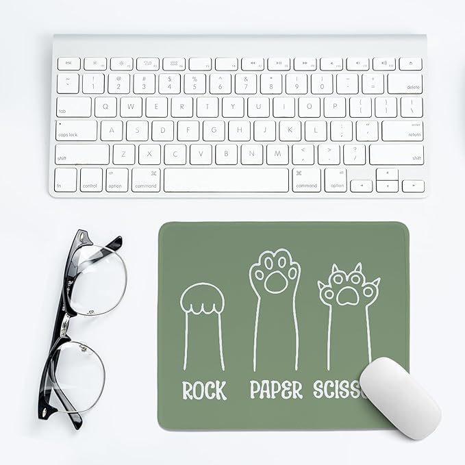 Funny Cat Paw Mouse Pad,Sage Green Rock Paper Scissors Mouse Pad,Kawaii Desk Mat for Home Office Dorm Desktop Decor,Cat Lover Gift,11.8x9.8 Inch