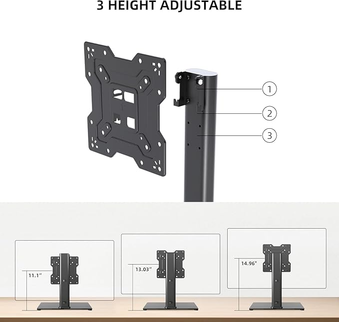 Universal TV Stand Base, Table Top TV Stand for 17-43 Inch LCD/LED TVs, Height Adjustable Monitor Mount Stand with Tempered Glass Base Holds up to 88lbs VESA 200x200mm, TS103