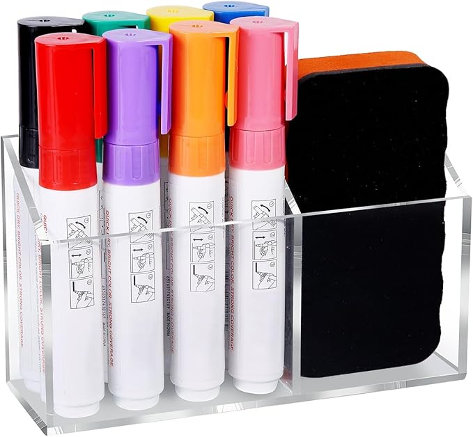 Ameceres Magnetic Pen Holder Classroom Organization Acrylic Marker Holder for Whiteboard Refrigerator Locker Accessories Pencil Dry Erase Marker Basket (2 Compartments * 1)