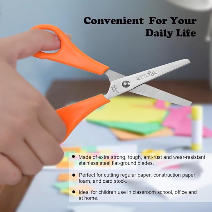 96 Pack 5' Safety Blunt Tip Kids Scissors, 6 Assorted Colors for Cutting Regular & Construction Paper, Cards