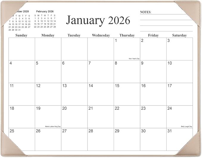 Simplified Desk Calendar 2026 with Desktop Mat, 18 Month Large Desk Pad Calendar from January 2026 to June 2027, 22" x 17" Desk Pad Calendar 2026-2027 for Home, School Office, Beige