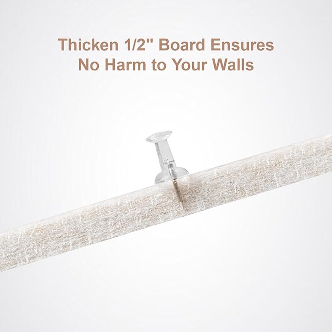 Bulletin Board, 24 x 18 inches Felt Board Decorative Pin Board, 4' x 3' Cork Board Alternative for Wall, Foldable Photo Board with 20 Pushpins - Oatmeal Stripes
