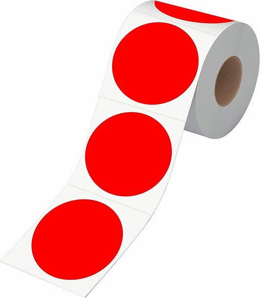 500 PCS Round Red Color Coding Circle Dots Inventory Stickers Labels with Perforation Line in Roll (3" in Diameter)