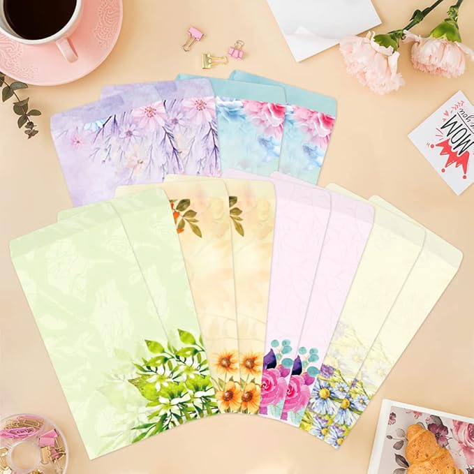 Paper Master Envelope Set 12 Packs Of Flora Letter Envelopes, Decorated Printer Stationery Paper Sets, With a Variety Of Designs And Automatic Aealing，9.7X4.7Inches