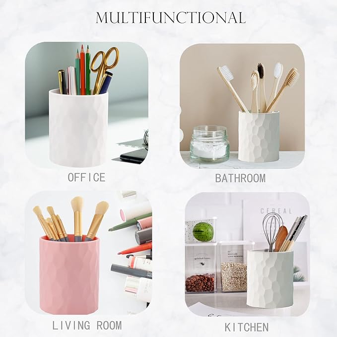 Pen Holder,Nordic Style Silicone Waterproof Pencil Holder for Desk Simple&Modern Minimalist Makeup Organizer Multifunctional Office Supplies for Home,Kids and School (White)