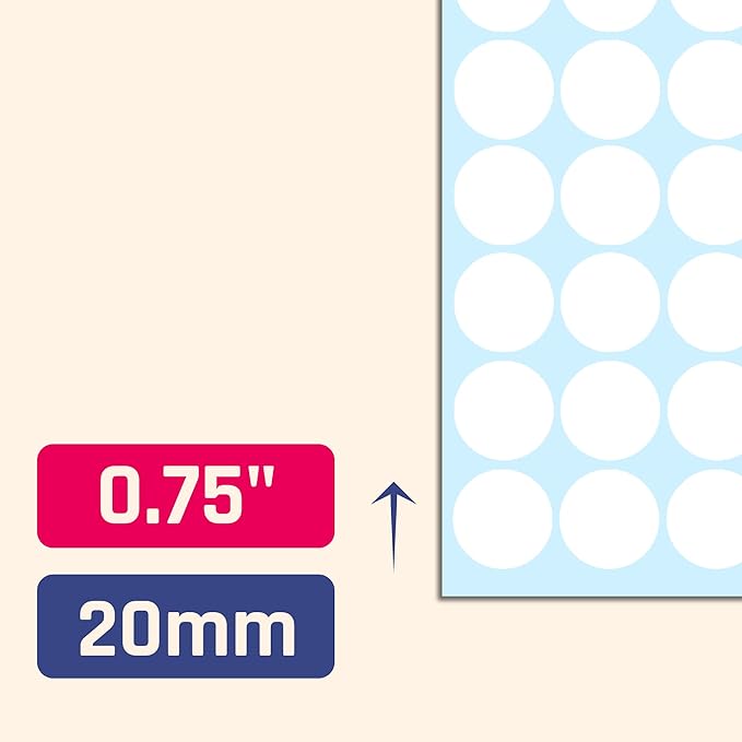2000 Pack, 3/4" Round Colored Dot Stickers Circle Labels - White