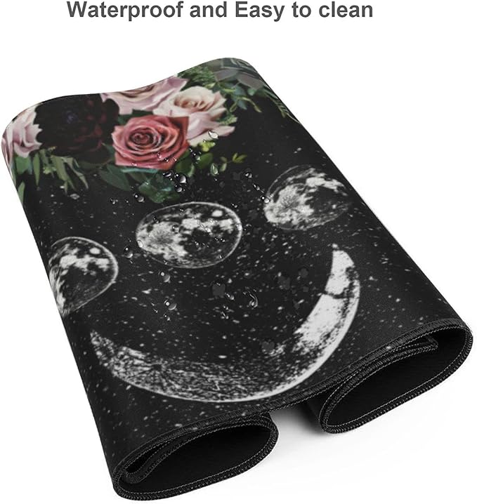 Pale Roses Moon Phase Witchy Tarot Black XXL XL Large Gaming Mouse Pad for Desk, Non-Slip Long Extended Keyboard Pads Mousepad Rubber Table Mat 31.5 X 11.8 Inch