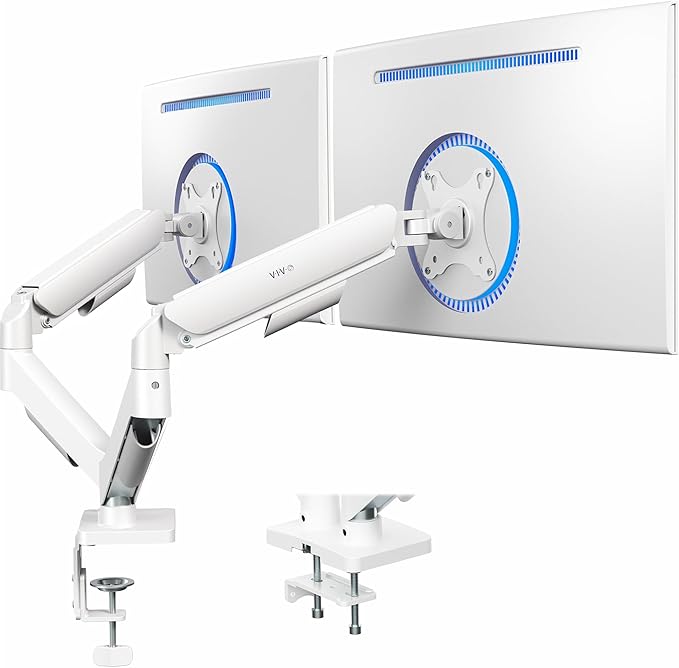 VIVO Dual Monitor Stand, Fully Adjustable Arms for 17 to 32 inch Screens, Mechanical Articulating Desk Mount, Gaming and Office Setups, VESA 75x75, 100x100, Max 19.8 lbs, Classic, White, STAND-V002OW