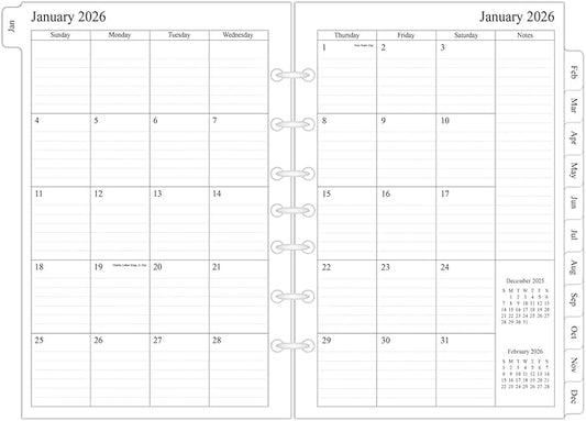 newestor 2026 Monthly Planner Refills 5.5" x 8.5" for Mini Binder, 12 Months from Jan 2026 to Dec 2026, Desk Size