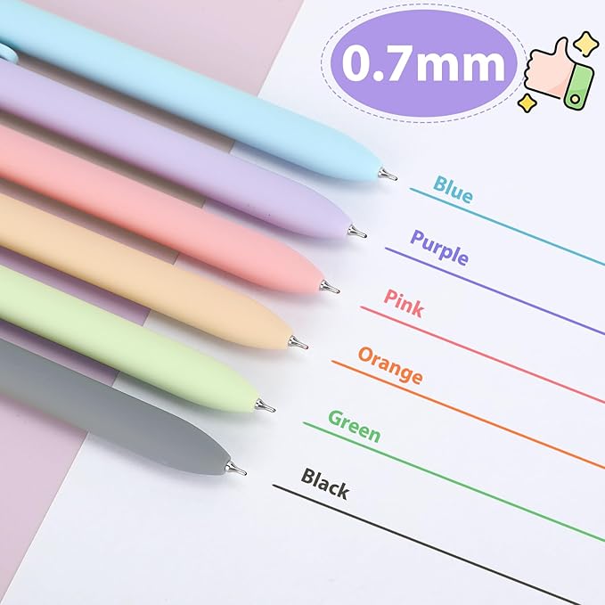FIOVER Colorful Gel Pens - 12Pcs 0.7mm Multi-Colored Pens, Smooth Writing Coloring Journaling Supplies for Note Taking, Cute Aesthetic Office School Supplies (12PCS Colorful Ink)
