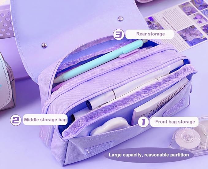 Pencil Case for Girls, Kids Large Capacity Cute Pencil Box with Compartments School Organizer Pen Pouch (Doughnut Purple)