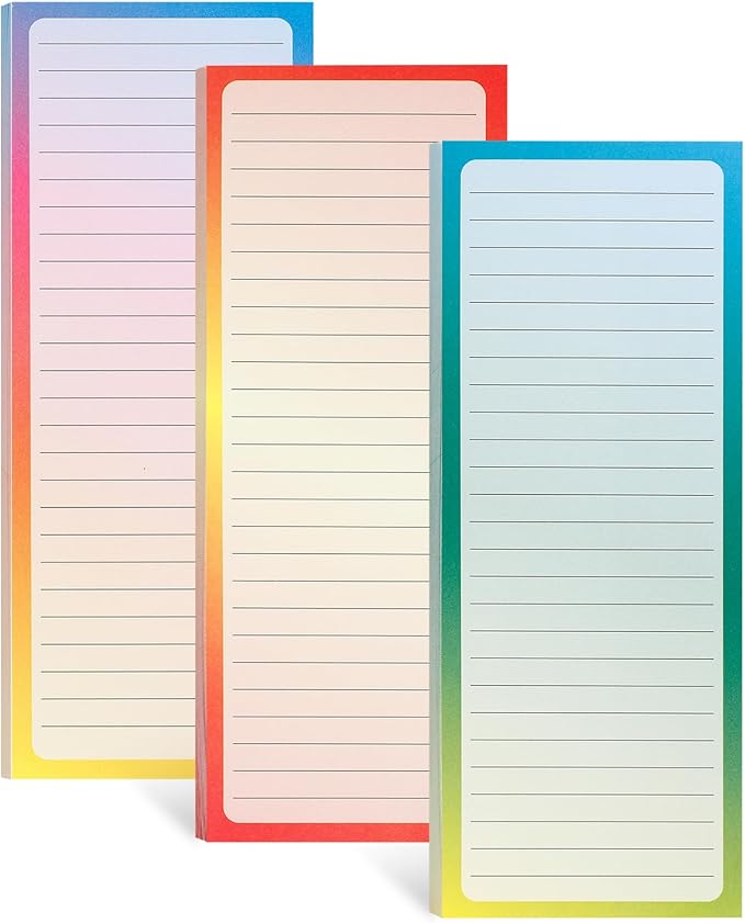 3 Pack Magnetic Note Pads Full Magnet Back Writing Pads for Refrigerator, Grocery, To Do Lists, Pastel Rainbow Gradient Design 100 sheets/Memo Pads