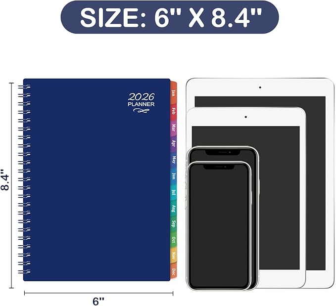 2026 Planner - 2026 Planner Weekly and Monthly, JAN 2026 - DEC 2026, 6" x 8.4", Calendar Planner with Premium Paper, Twin-wire Binding, Waterproof Cover, Coloful Tabs, Blue