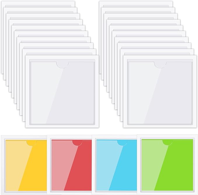 30 Pack Self-Adhesive Index Card Pockets with Top Open for Loading - Ideal Index Card Holder for Organizing and Protecting - Crystal Clear Plastic (4.13 x 4.13 Inches)