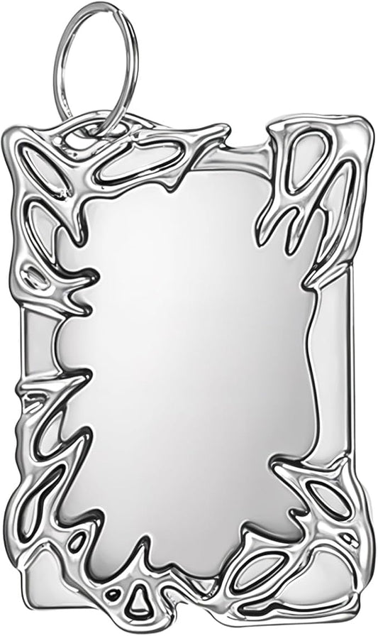 Electroplate Plastics Frame Photocard Holder Keychain Silver Plating Irregular Card Holder Keychain ID Badge Holders Photo Display Holders for Student Case Stationery Office Supplies