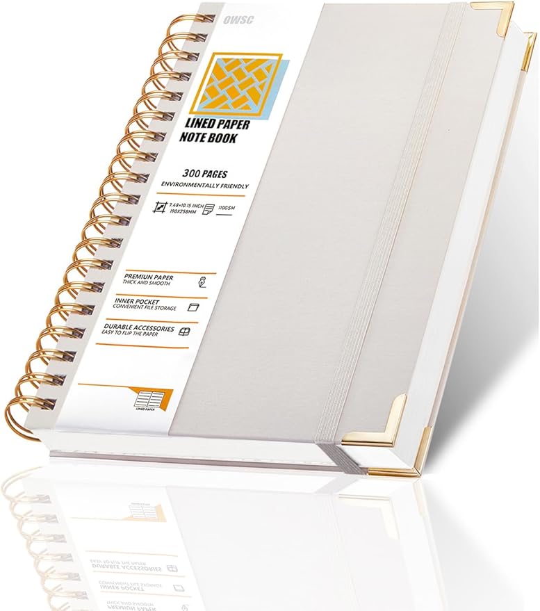 OWSC Lined Spiral Notebook with thick 110 GSM Papers, 300 Pages B5 Size College Ruled Notebook, Hardcover 7.1 x 10 Inches Journal for Women and Men, Notebooks for work, School, 1 Pack Grey