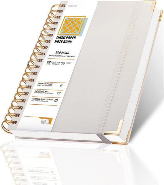 OWSC Lined Spiral Notebook with thick 110 GSM Papers, 300 Pages B5 Size College Ruled Notebook, Hardcover 7.1 x 10 Inches Journal for Women and Men, Notebooks for work, School, 1 Pack Grey