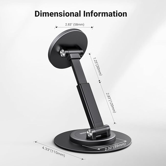 UGREEN Magnetic Phone Stand for MagSafe, Height Adjustable iPhone Stand for Desk with 360° Rotation Compatible for iPhone 17 Air 16 Pro 15 Pro Max 14 Plus 13 12 and MagSafe Case, Black
