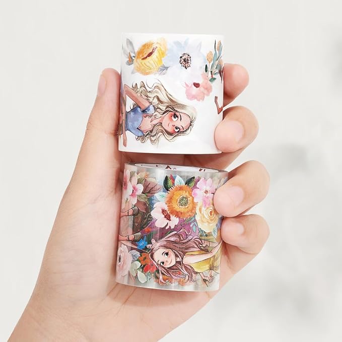 WT Carefree Washi Tape, Original Designs, Characters Figures Girls Decorative, Craft, Bujo Planner Supplies, Watercolor Flower Tape, DIY Journaling Supplies