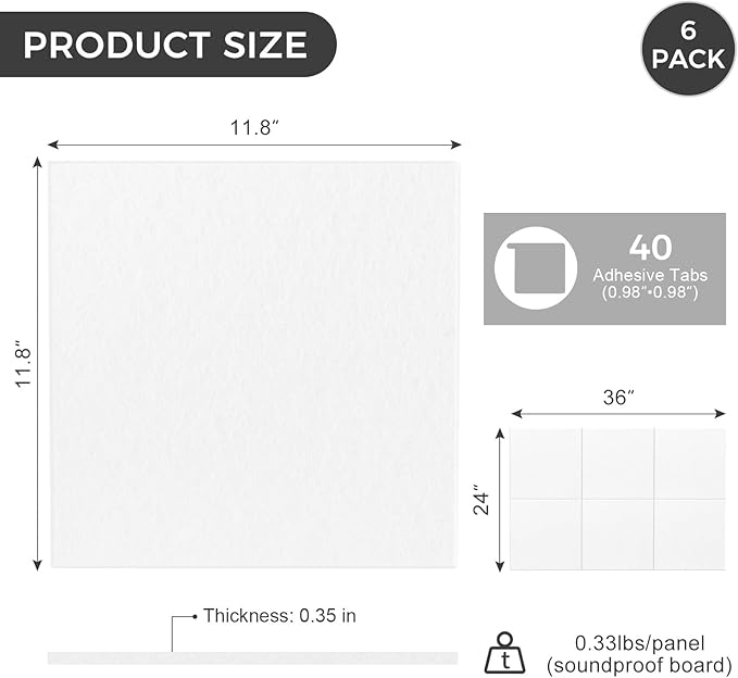 Large Felt Bulletin Board Tiles 36" x 24" Cork Board Alternative 6 Pack with 40 Adhesive Tabs Felt Wall Tiles Cork Boards for Walls Thick Slat Wall Panels for Home Office Classroom Decor