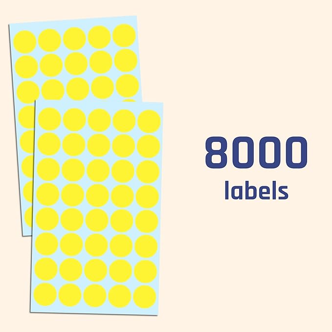 8000 Pack, 3/4" Round Dot Stickers Circle Labels - Yellow
