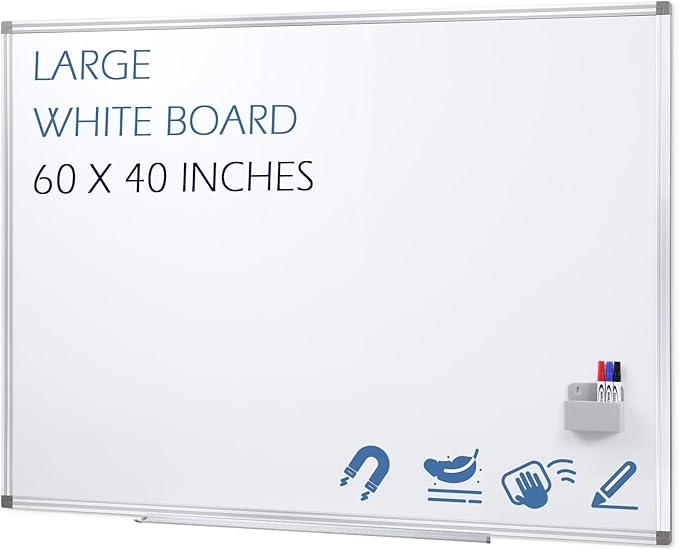 60" x 40" Dry Erase Board, Large White Board for Wall with Markers & Magnetic Pen Holder, for Home School Office Conference Room