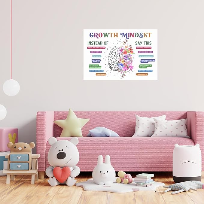 uoyien Classroom Growth Mindset Positive Affirmations Quotes Kids Mental Health Posters Brain Psychology Special Education Calm Corner Wall Art Office Therapy Canvas Wall Decor Prints 16x24in Unframed