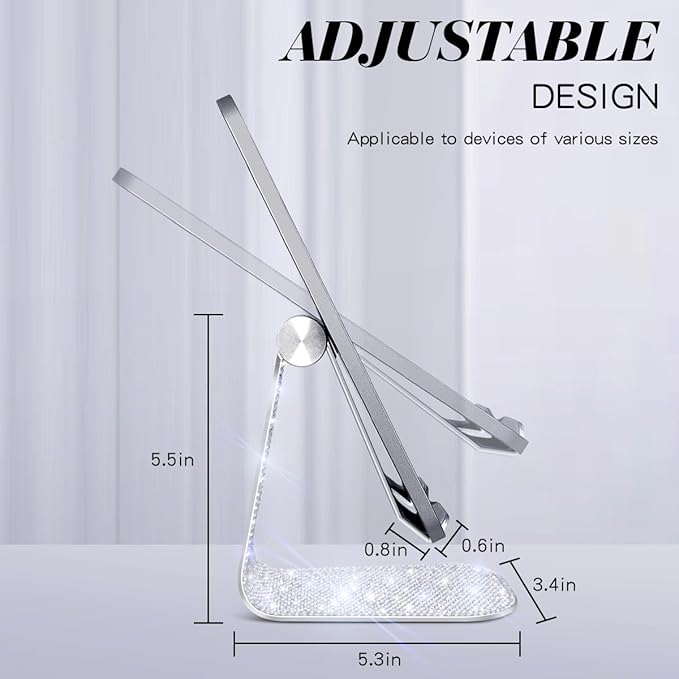 Bling Crystal Tablet Stand for Desktop,Glitter Adjustable Tablet Holder,Stand Dock Holder Compatible with iPad Pro 11,9.7,10.5,12.9 Air Mini 4 3 2, Kindle, Nexus,4-13" Tablets (Silver)