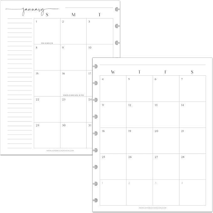 BetterNote 2026 Monthly Calendar Refill Fits Discbound Notebooks, Fits Classic Happy Planner, Levenger Circa, Arc Staples, Talia, TUL Office Depot, InkWell Press (Modern, 9-Disc, 7"x9.25")
