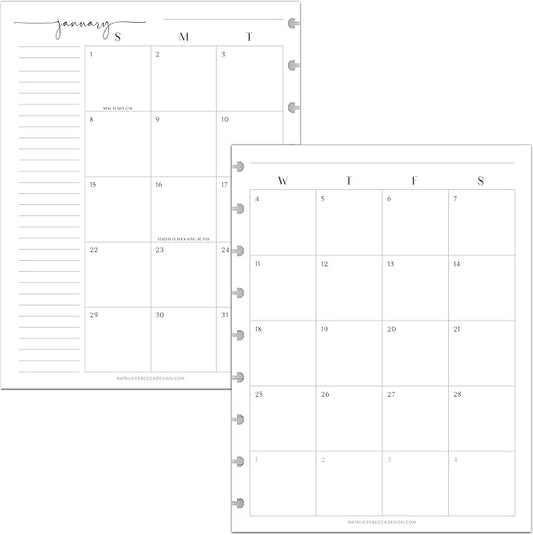 BetterNote 2026 Monthly Calendar Refill Fits Discbound Notebooks, Fits Classic Happy Planner, Levenger Circa, Arc Staples, Talia, TUL Office Depot, InkWell Press (Modern, 9-Disc, 7"x9.25")
