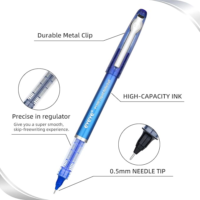 EYEYE 0.5mm Roller Ball Pens 8 Assorted Colors, Quick Drying Liquid Ink Needle Rollerball Pens Extra Fine Point Smooth Writing Pen for Journaling, Note Taking, Office, School Supplies & Gifts